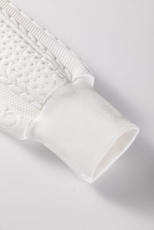 Women’s White Cable Knit Sweater with V-Neckline