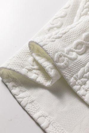 Women’s White Cable Knit Sweater with V-Neckline