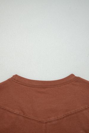 Brown Cotton Women's Long Sleeve Top with Round Neckline
