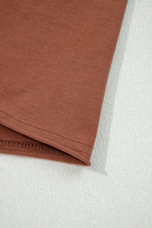Brown Cotton Women's Long Sleeve Top with Round Neckline