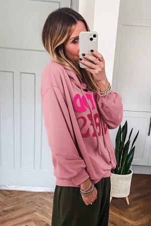 Women’s Pink GOOD VIBES Hoodie with Chenille Lettering