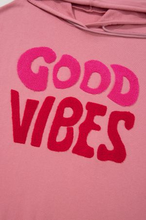 Women’s Pink GOOD VIBES Hoodie with Chenille Lettering