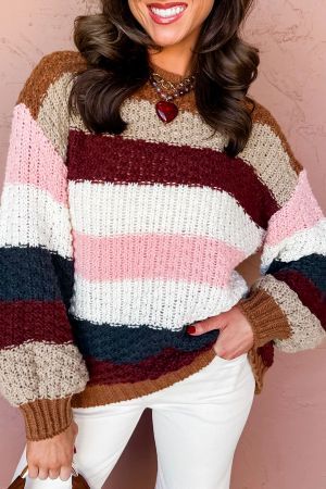 Women’s Multicolour Striped Dropped Shoulder Knitted Sweater