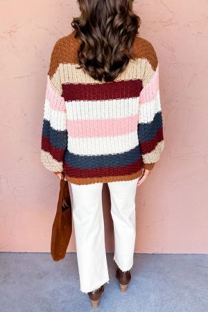 Women’s Multicolour Striped Dropped Shoulder Knitted Sweater