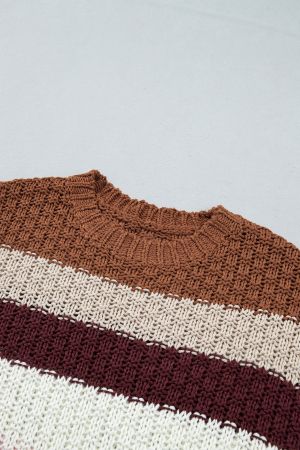 Women’s Multicolour Striped Dropped Shoulder Knitted Sweater