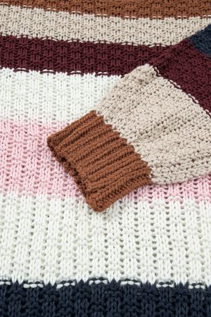 Women’s Multicolour Striped Dropped Shoulder Knitted Sweater