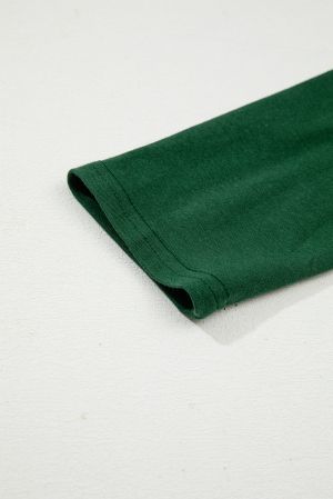 Women's Dark Green Long Sleeve Top with Asymmetrical Decorative Seams