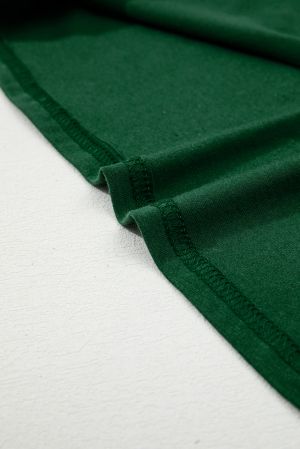 Women's Dark Green Long Sleeve Top with Asymmetrical Decorative Seams