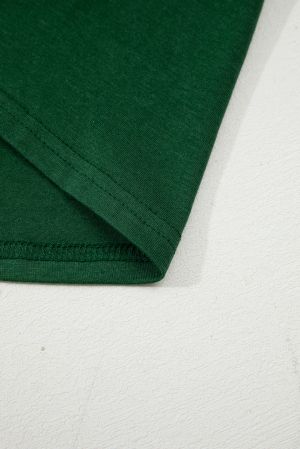 Women's Dark Green Long Sleeve Top with Asymmetrical Decorative Seams