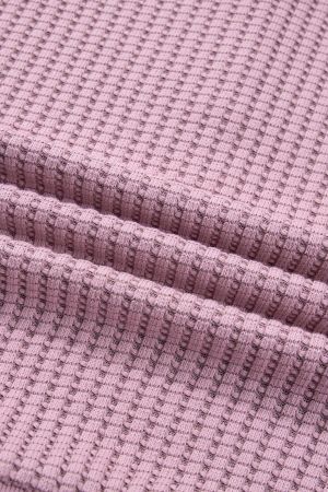 Women's Pink Waffle Textured Snap Button Collared Relaxed Fit Top