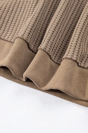 Women's Brown Waffle Textured Snap Button Collared Relaxed Fit Top