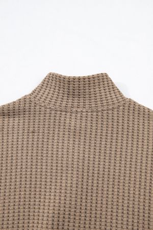 Women's Brown Waffle Textured Snap Button Collared Relaxed Fit Top