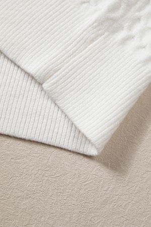 Women's White Textured Knit Sweater with Pearl Embellishments