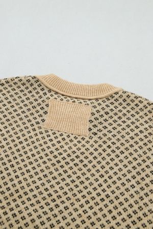 Women's Beige Geometric Print Drop Shoulder Round Neck Knit Sweater