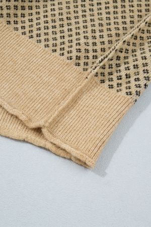 Women's Beige Geometric Print Drop Shoulder Round Neck Knit Sweater