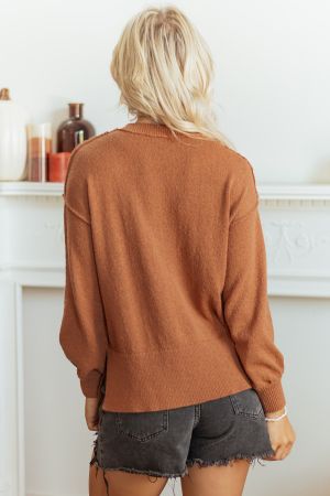 Дамски oversized коледен пуловер с принт на джинджифилово човече