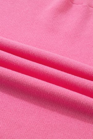 Women's Pink 100% Cotton Bow Graphic Knit Sweater with Scalloped Trim