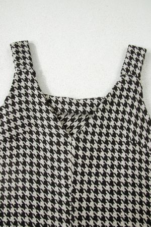Дамска рокля без ръкави с десен „пепит“ в черно и сиво