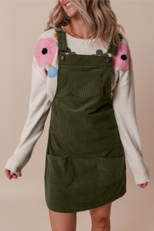 Women's Olive Green Corduroy Pinafore Dress