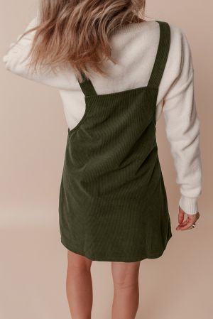 Women's Olive Green Corduroy Pinafore Dress