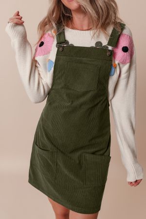 Women's Olive Green Corduroy Pinafore Dress