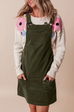 Women's Olive Green Corduroy Pinafore Dress