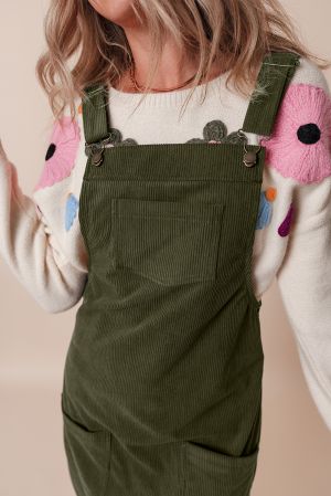 Women's Olive Green Corduroy Pinafore Dress