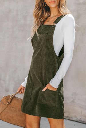 Women's Olive Green Corduroy Pinafore Dress