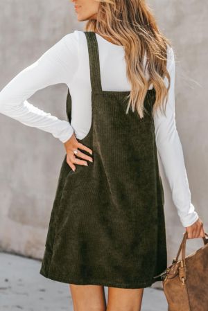 Women's Olive Green Corduroy Pinafore Dress