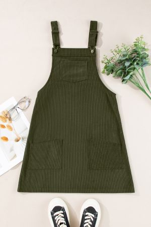 Women's Olive Green Corduroy Pinafore Dress