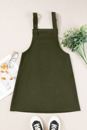 Women's Olive Green Corduroy Pinafore Dress