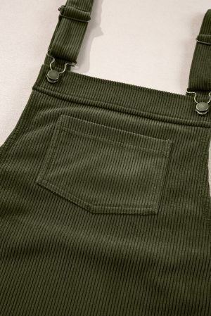 Women's Olive Green Corduroy Pinafore Dress