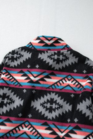 Women's Fleece Jacket with Geometric Aztec Print and Zipper