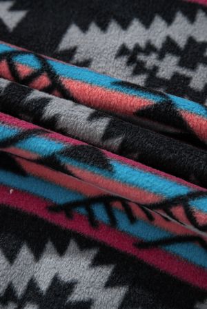 Women's Fleece Jacket with Geometric Aztec Print and Zipper