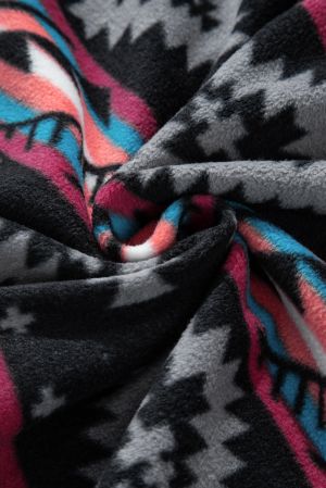 Women's Fleece Jacket with Geometric Aztec Print and Zipper