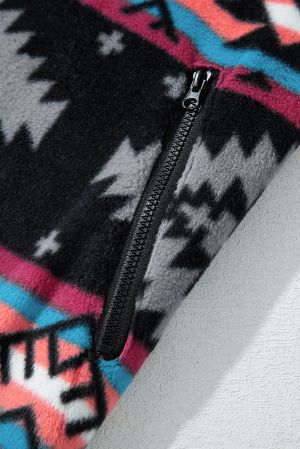 Women's Fleece Jacket with Geometric Aztec Print and Zipper