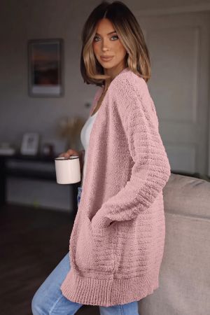 Women's Long Pink Cardigan with Pockets