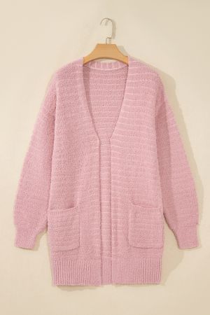 Women's Long Pink Cardigan with Pockets