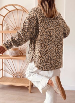 Women's Leopard Print Denim Jacket in 100% Cotton