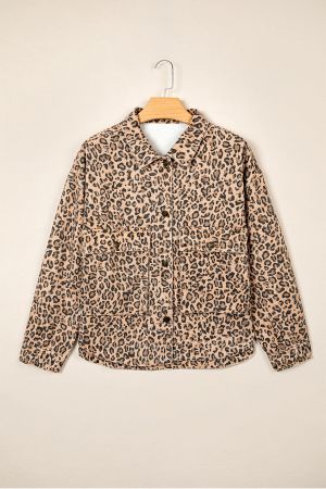 Women's Leopard Print Denim Jacket in 100% Cotton
