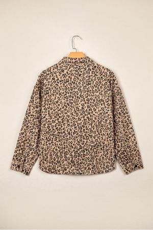 Women's Leopard Print Denim Jacket in 100% Cotton