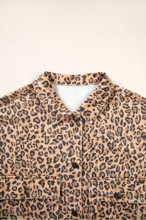 Women's Leopard Print Denim Jacket in 100% Cotton