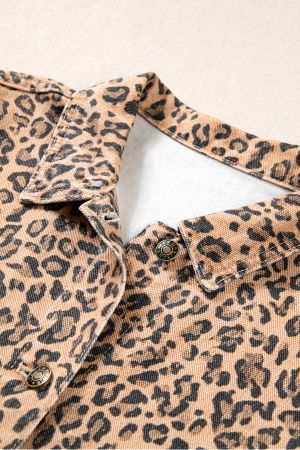 Women's Leopard Print Denim Jacket in 100% Cotton