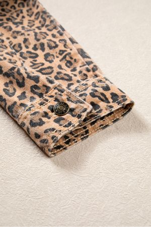 Women's Leopard Print Denim Jacket in 100% Cotton