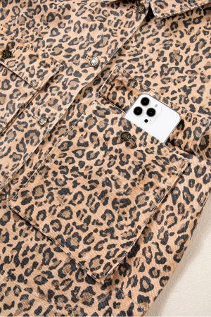 Women's Leopard Print Denim Jacket in 100% Cotton