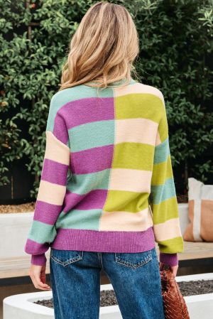 Women's Colorful Knit Sweater with Wide Stripes