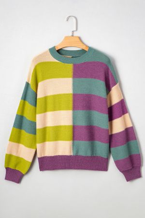 Women's Colorful Knit Sweater with Wide Stripes