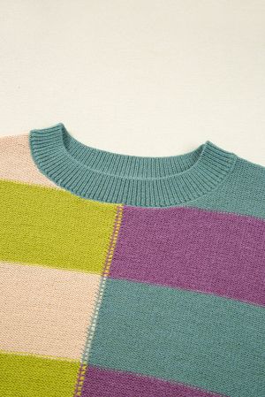 Women's Colorful Knit Sweater with Wide Stripes