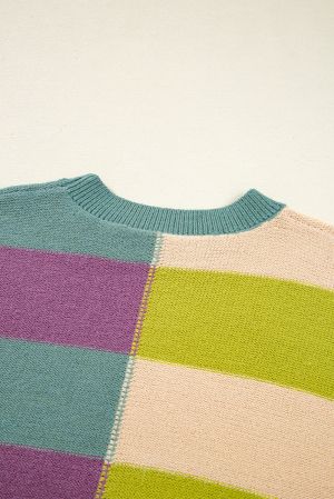Women's Colorful Knit Sweater with Wide Stripes