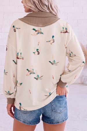 Women's Half-Zip Sweatshirt with Duck Print